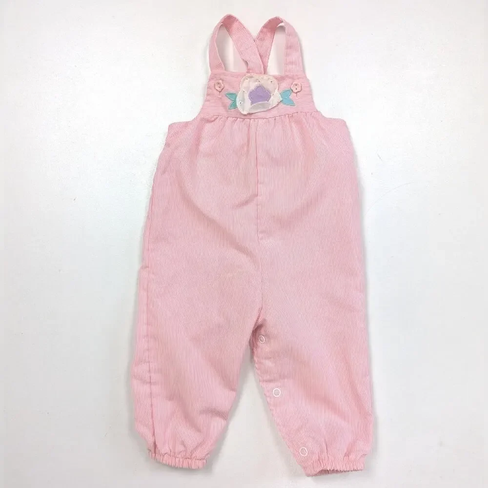 Vintage Healthtex Overalls Baby Girls Size 9m Pink Pin Stripe